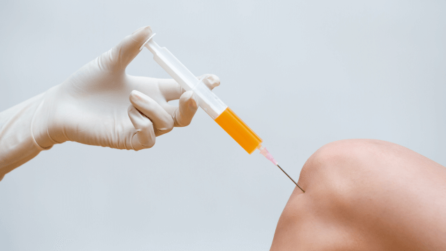 A medical injection of A2M in the knee to assist with arthritis.
